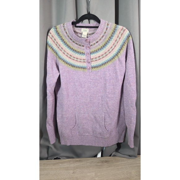 L.L. Bean Sweaters - LL Bean Lavender Lamb Wool Pull Over Fair Isle Pattern Sweater Pockets XL Reg